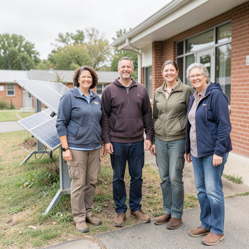Birchfield tutors conversing near the campus training array